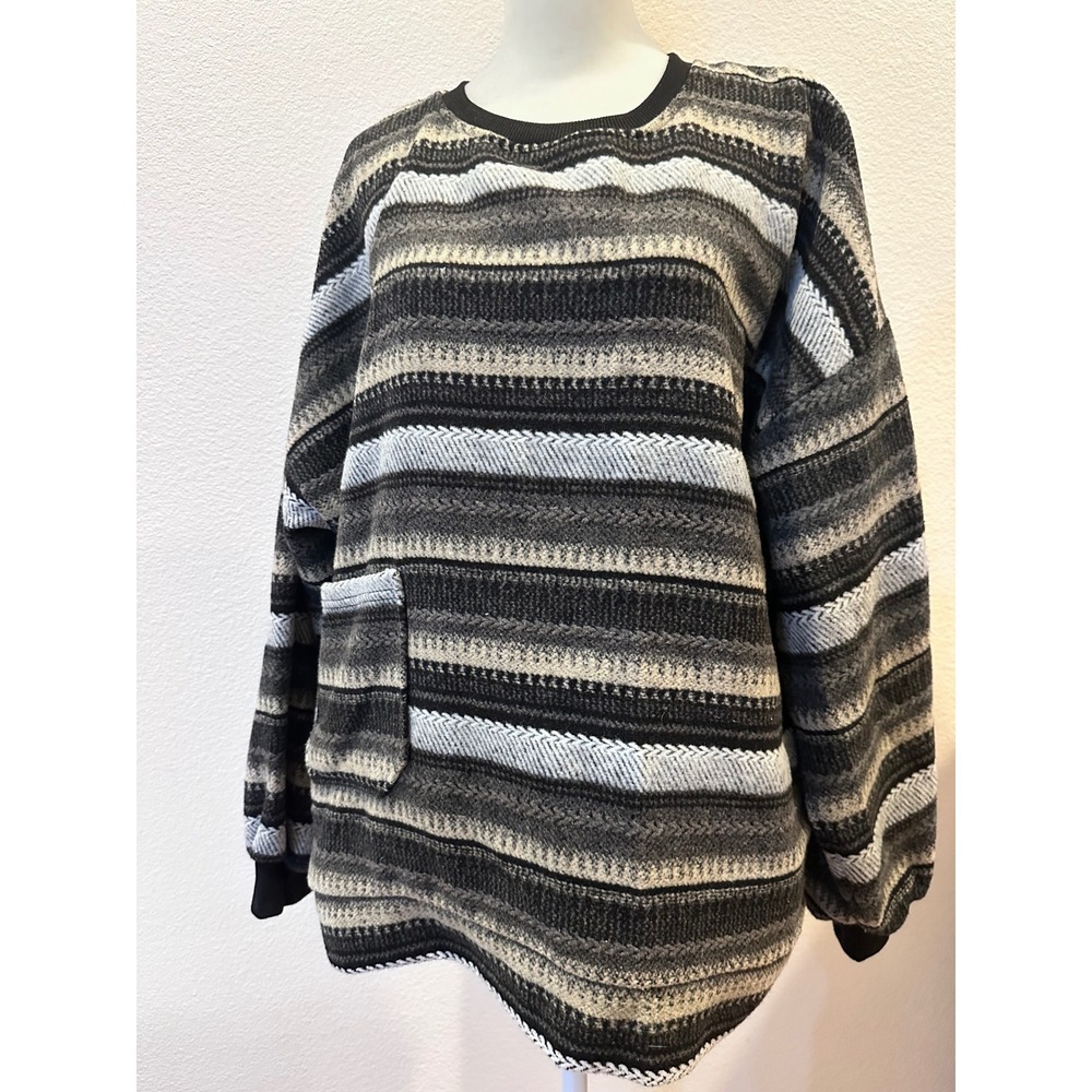 LCALE‎ KAKA Mens Oversized Striped Knit Sweater Grey Charcoal Streetwear Large